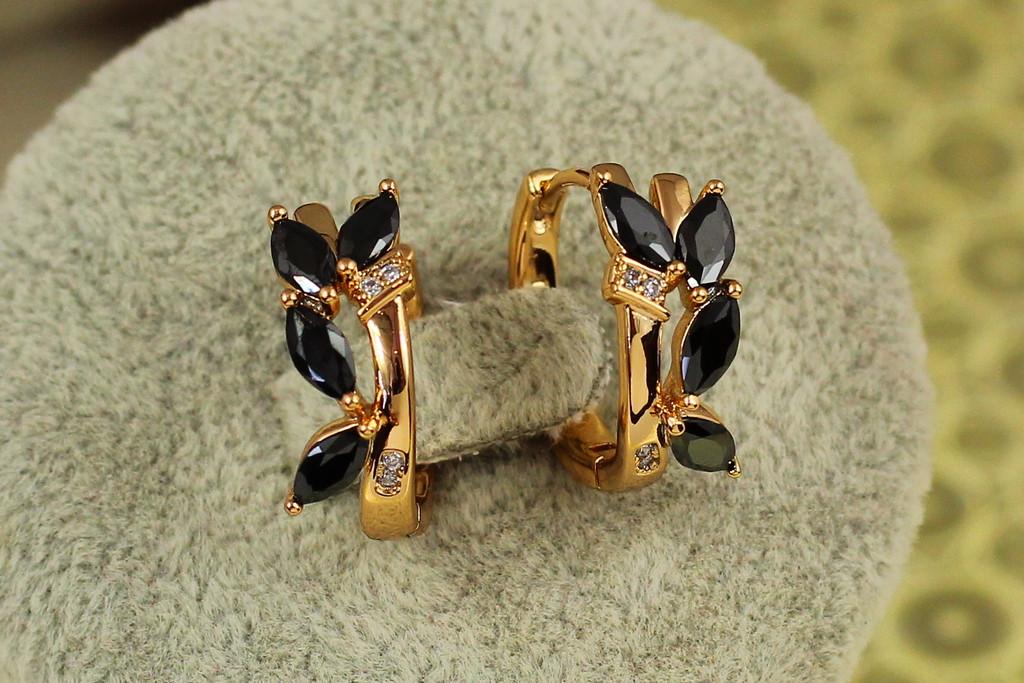 Серьги Xuping Jewelry Визави с черным камнем 1,7 см Золотистый (2270183812)