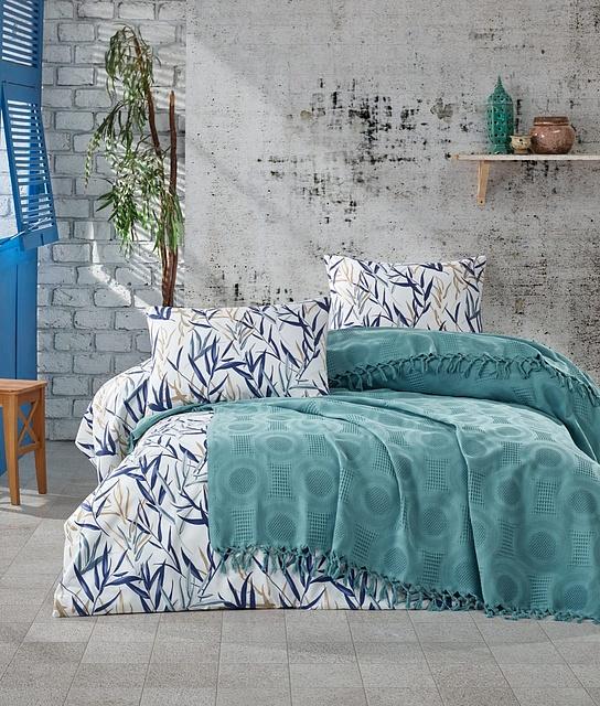 Комплект постельного белья Cotton area Saheser Polka евро сатин 610 Petrol (DR012696)