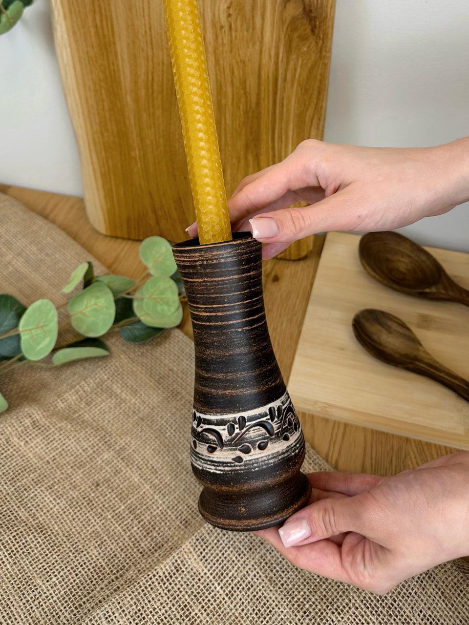 Подсвечник керамический глиняный резной ангоб (3001-1) - фото 5