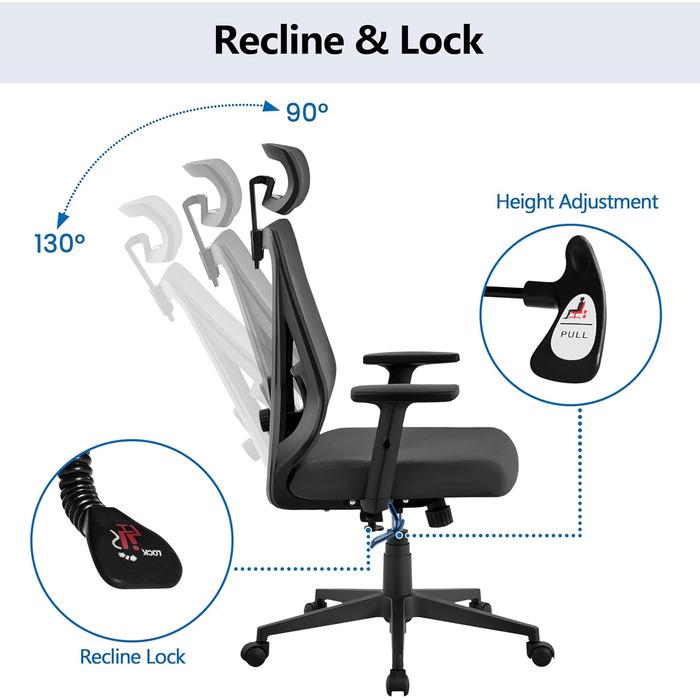 Офисное кресло Yaheetech с регулируемым подголовником и подлокотниками Черный (1652279) - фото 7