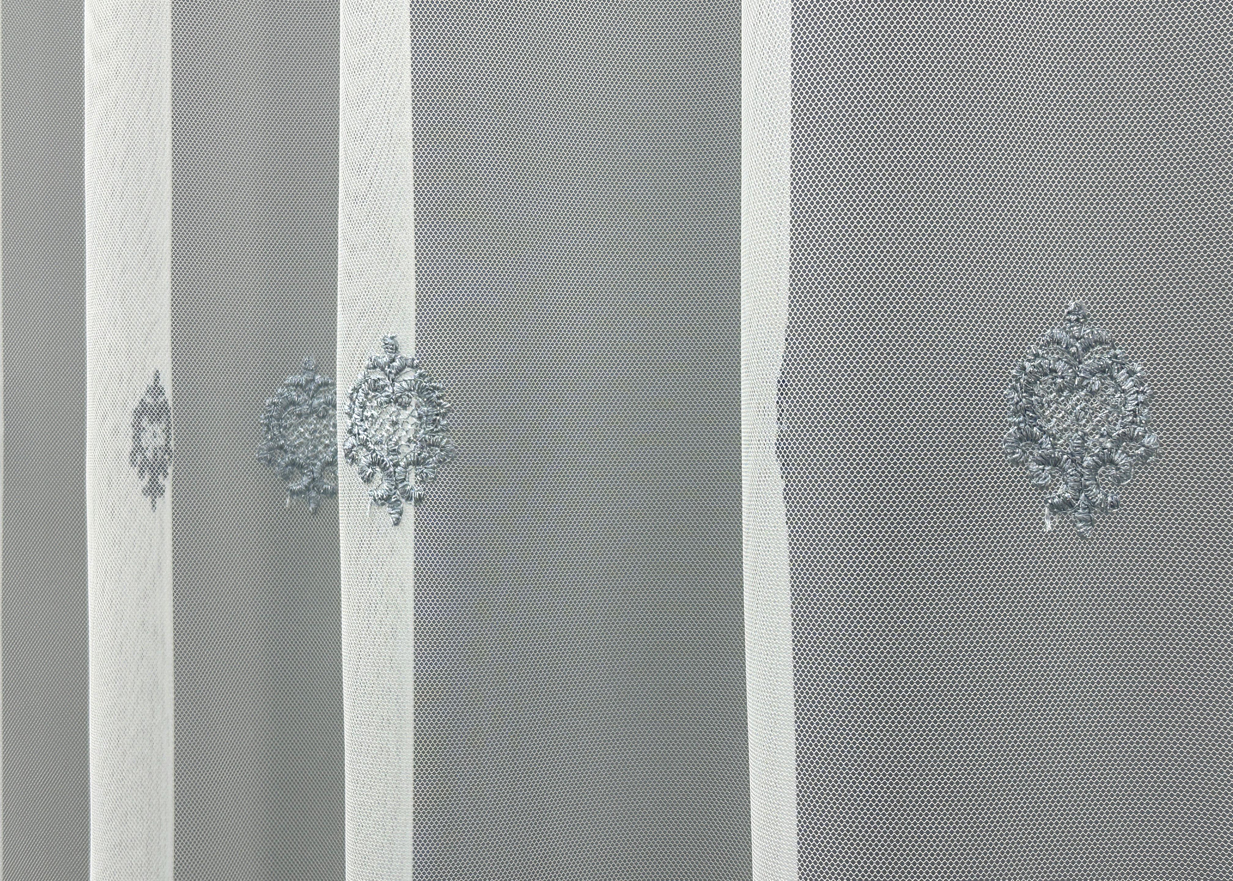 Тюль VR-Textil 1657т Грек-сітка з вишивкою та люрексом 300х270 см Молочний/Сіро-блакитний (42-0661) - фото 6