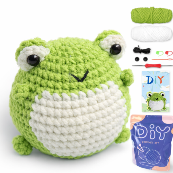 Набір для в'язання гачком для початківців Жаба пряжа/гачки/відео-інструкції 6 см Зелений (32514655)
