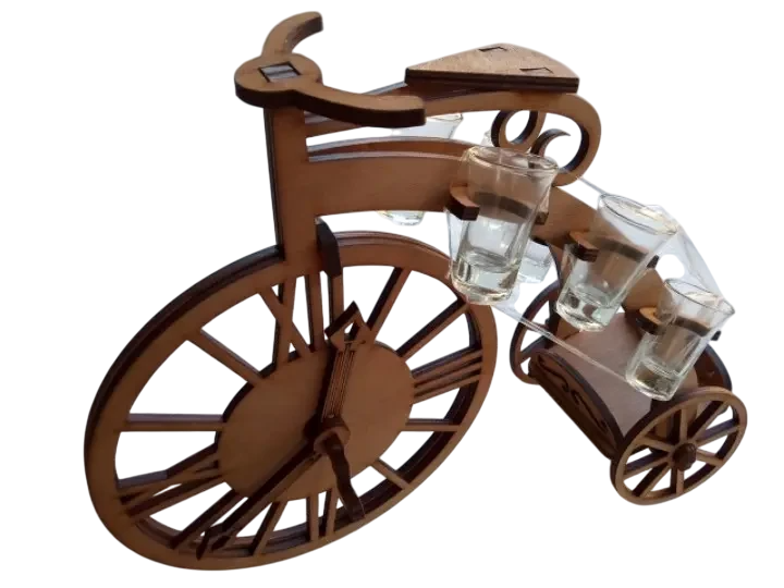 Полка для вина Хатинка Велосипед с часами настольная деревянная (CNT00012049)