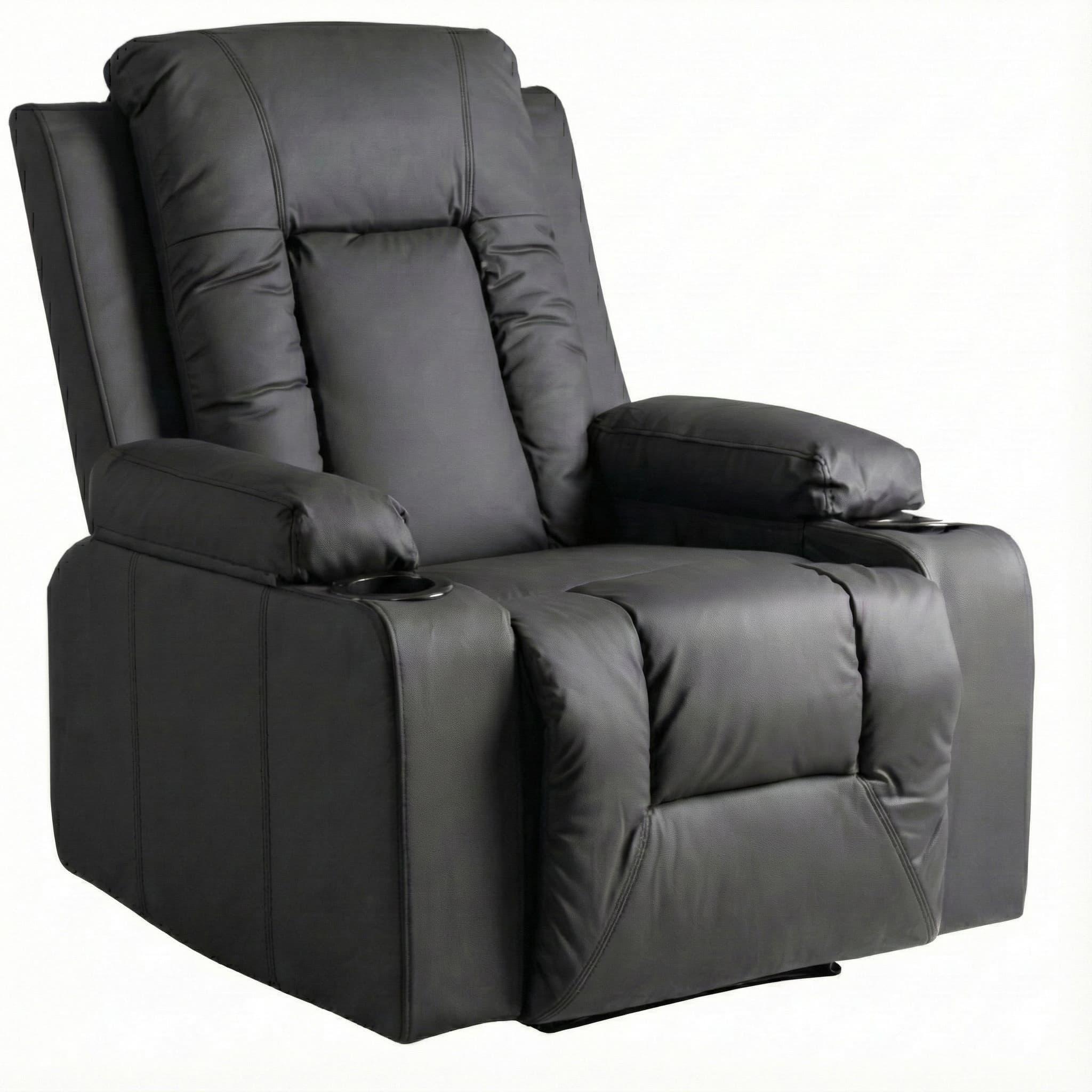 Кресло-реклайнер Prime Seat с массажем раскладное с подножкой до 125 кг Black (117486741)