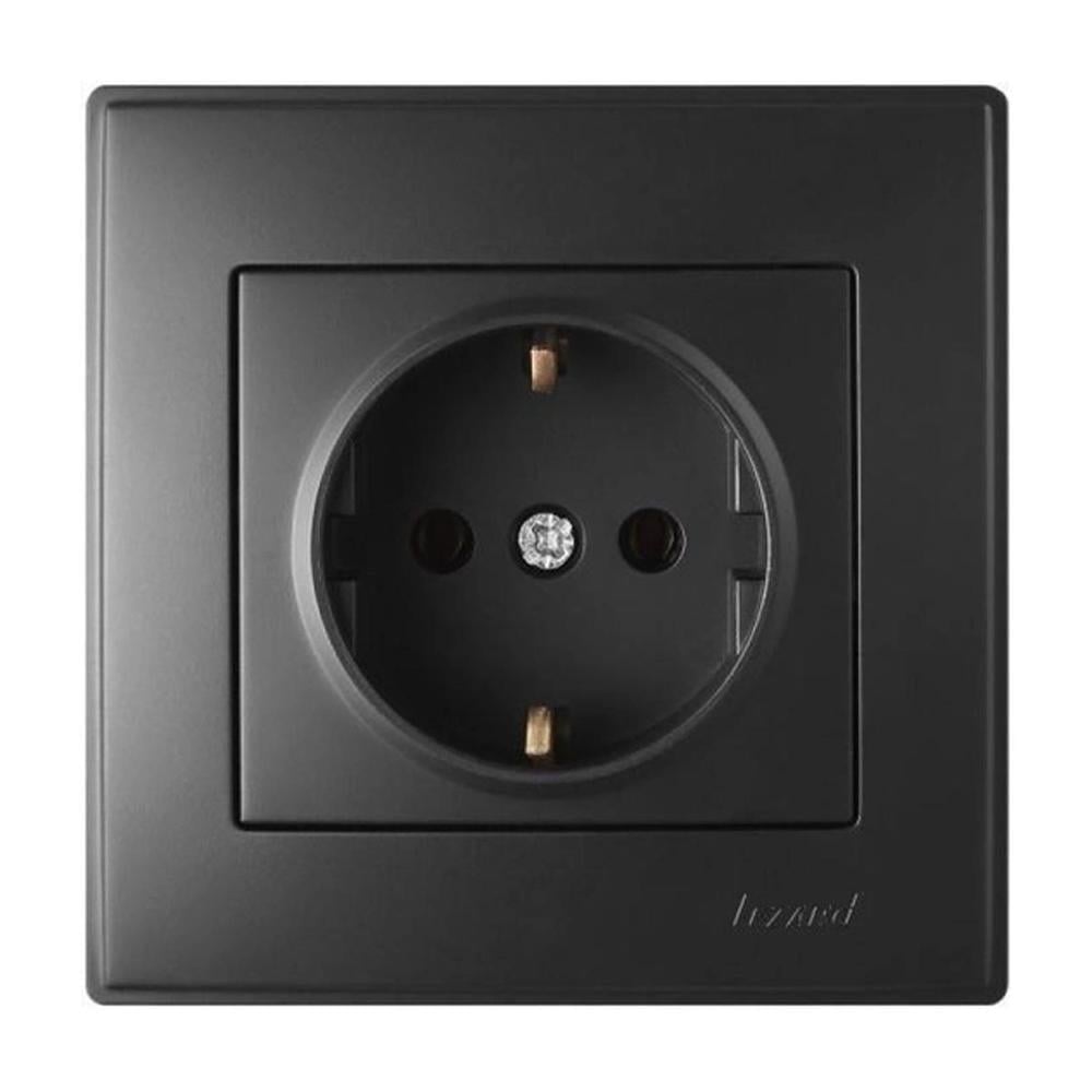 Розетка Lezard Lesya 1-я с заземлением Антрацитовый