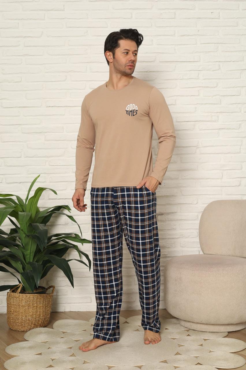Пижама мужская Tom John 93563k хлопковая с длинным рукавом M Бежевый