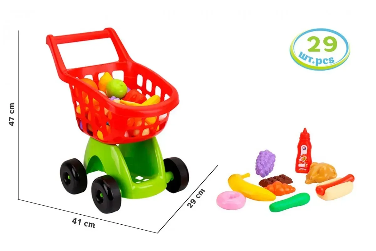 Детский игровой набор ТехноК Продуктовый набор в тележке из пластика 42,5х30,5х29 см Разноцветный (150-98-TH8713) - фото 3 Детский игровой набор ТехноК Продуктовый набор в тележке из пластика 42,5х30,5х29 см Разноцветный (150-98-TH8713) - фото 3