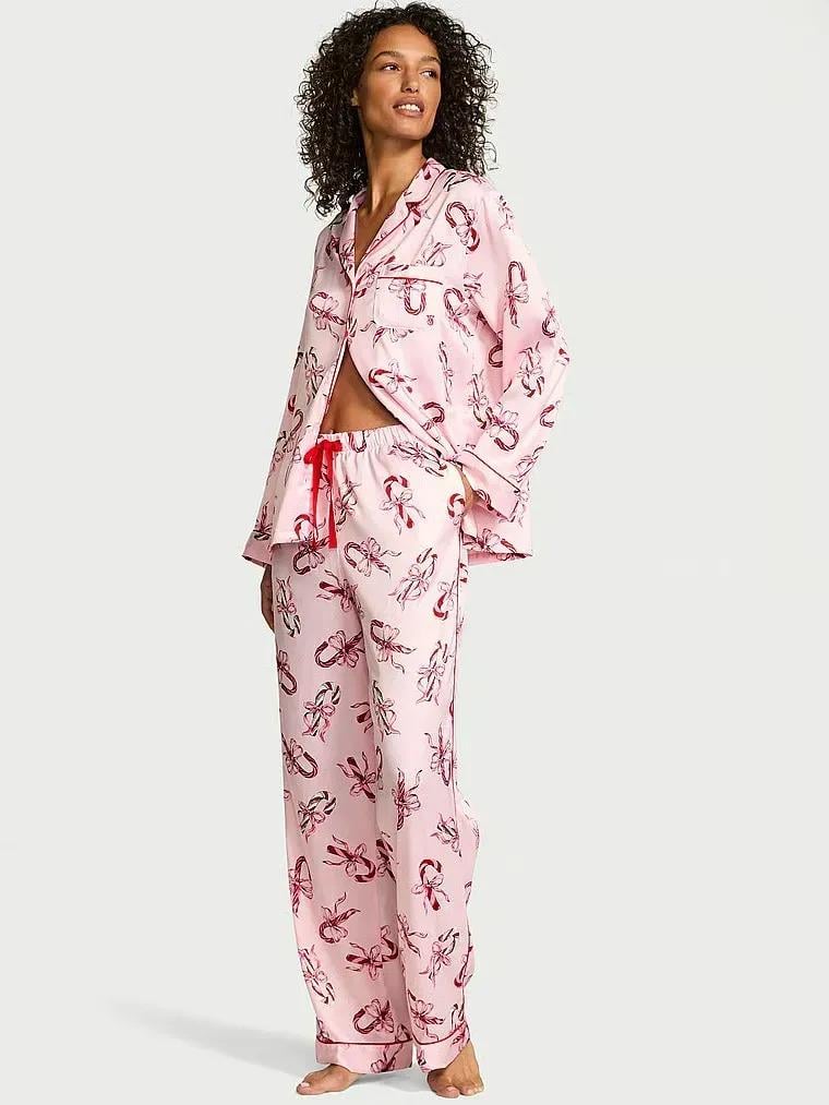 Пижама сатиновая Victoria's Secret Glazed Satin Long Pajama Set Regular M Розовый (27160929)