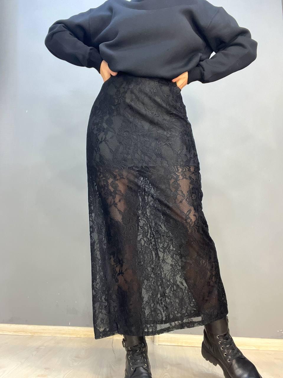 Юбка женская Shiqi 9313 гипюр длинная с подкладкой M Черный (3176)
