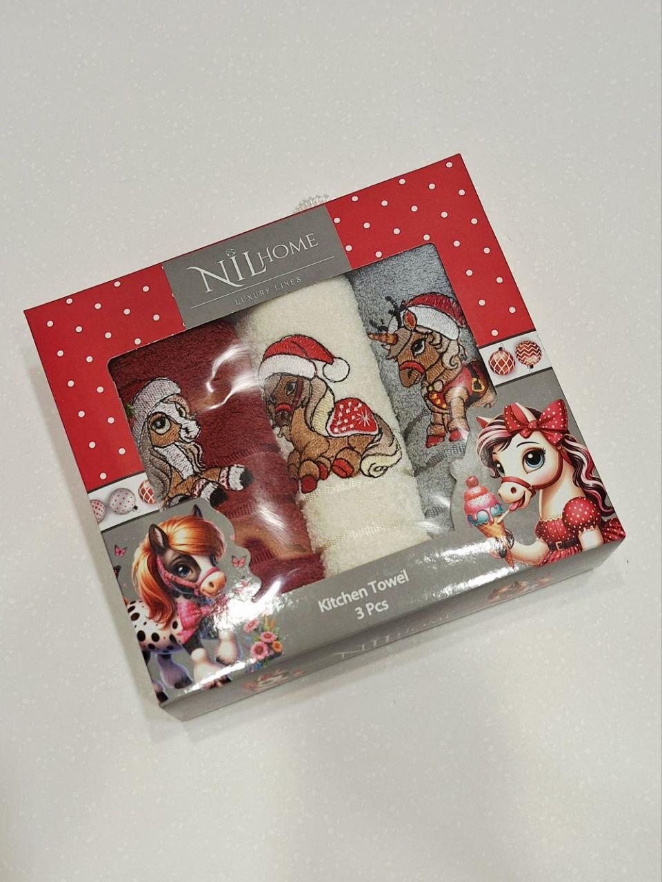 Набір новорічних серветок Різдвяні конячки для кухні 30х50 см 3 шт. (1767)