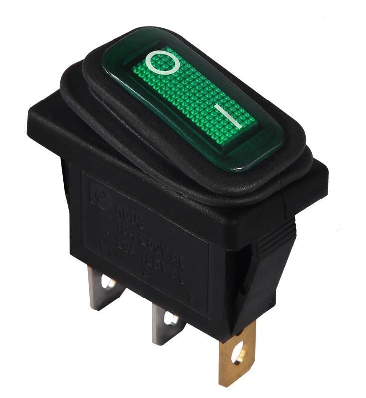 Переключатель клавишный АСКО-УКРЕМ KCD3-101NW GR/B 220V 1 влагозащищенная клавиша с подсветкой Зеленый (A0140040035)