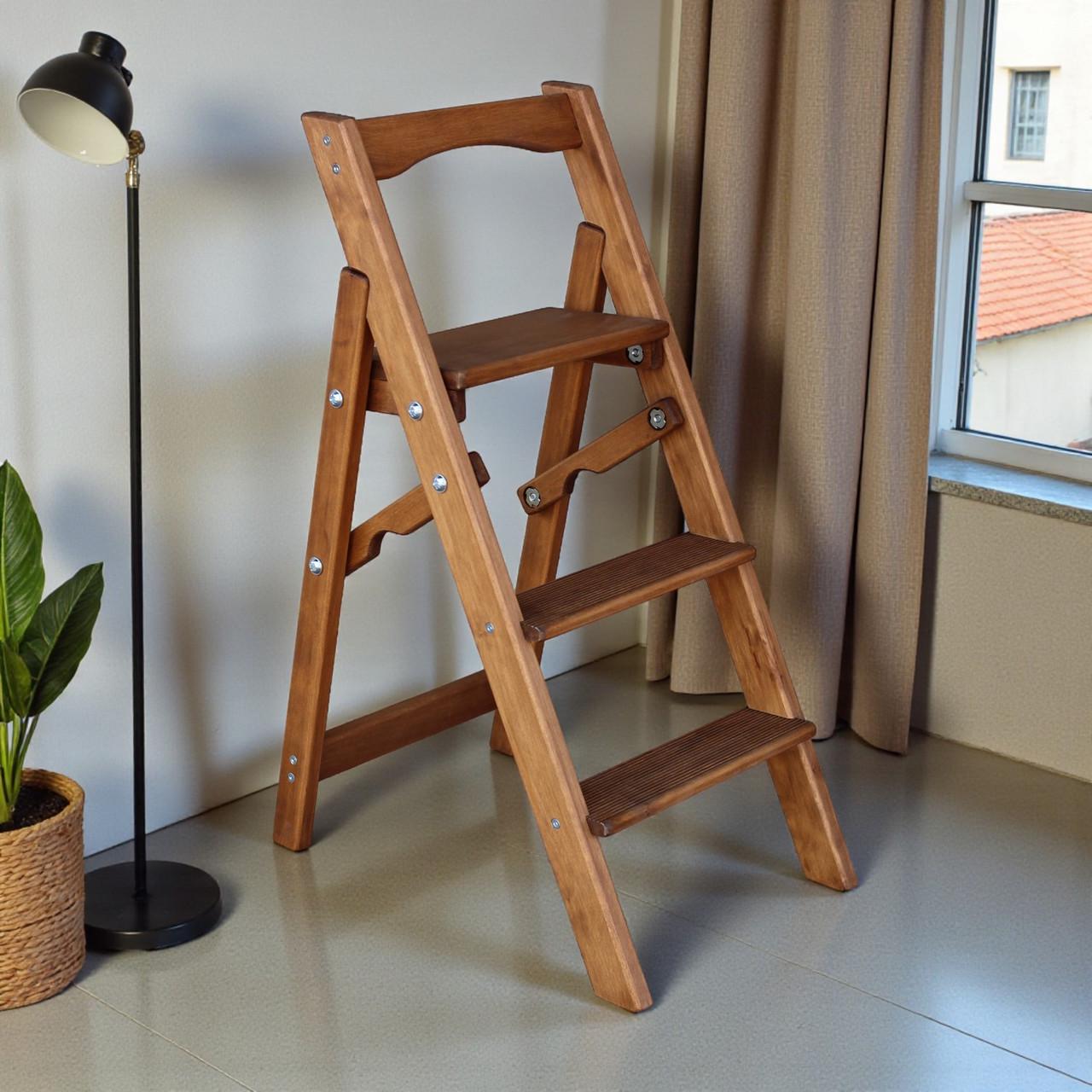 Стремянка-лестница деревянная Студія Дерева Вільха ТС бытовая 3 ступеньки Орех темный (31002874)