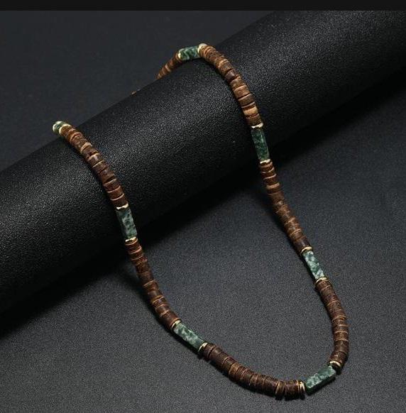 Чокер-колье из кокоса и вставками натурального камня 45 см с удлинением до 50 см (24085) - фото 3