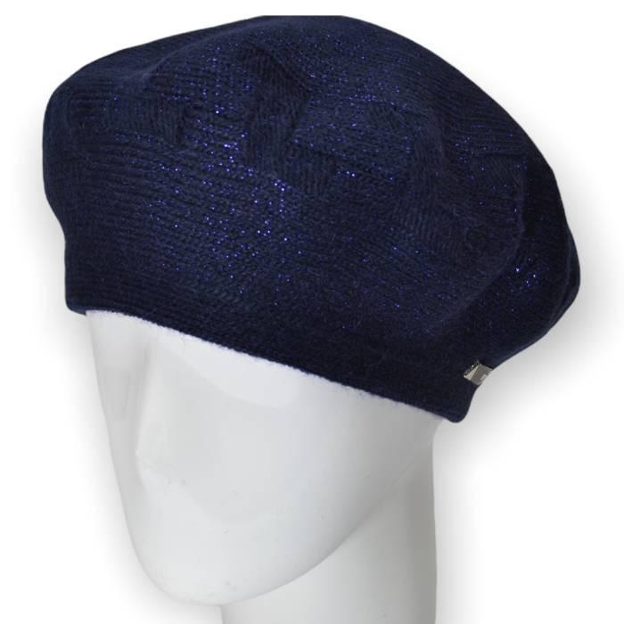 Берет женский Lirus Тетрис двойной теплый шерстяной украшенный люрексом Синий