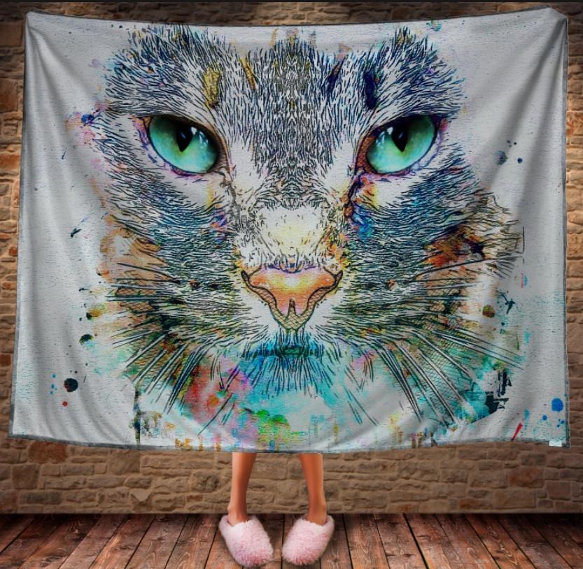 Плед із 3D принтом Морда кішки акварель 150х200 см (epi_1688)