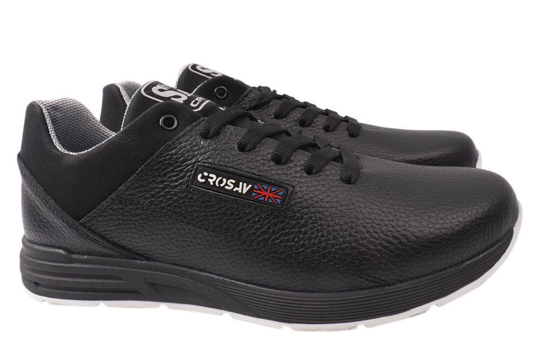Кроссовки мужские Cros Sav из кожи на низком ходу на шнуровке р. 44 Черный (32-21DTS)