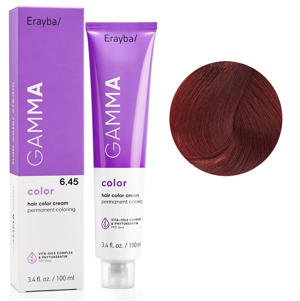 Краска для волос перманентная Erayba Gamma Color Cream 6/45 Темный медно-махагоновый блонд 100 мл