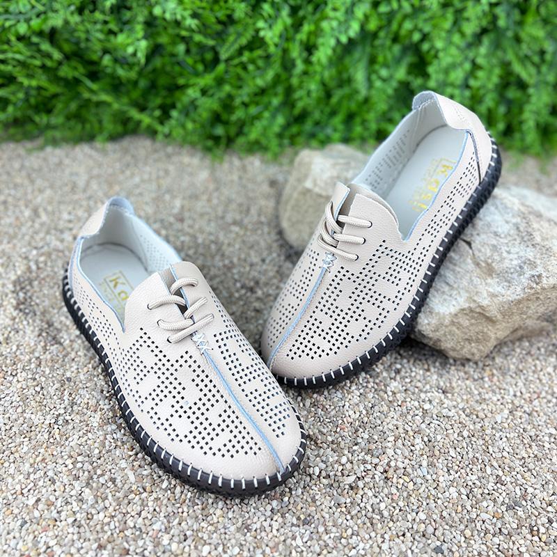 Мокасини жіночі Е-001035-6 перфорована шкіра р. 40 25,5 см Бежевий (25330895)