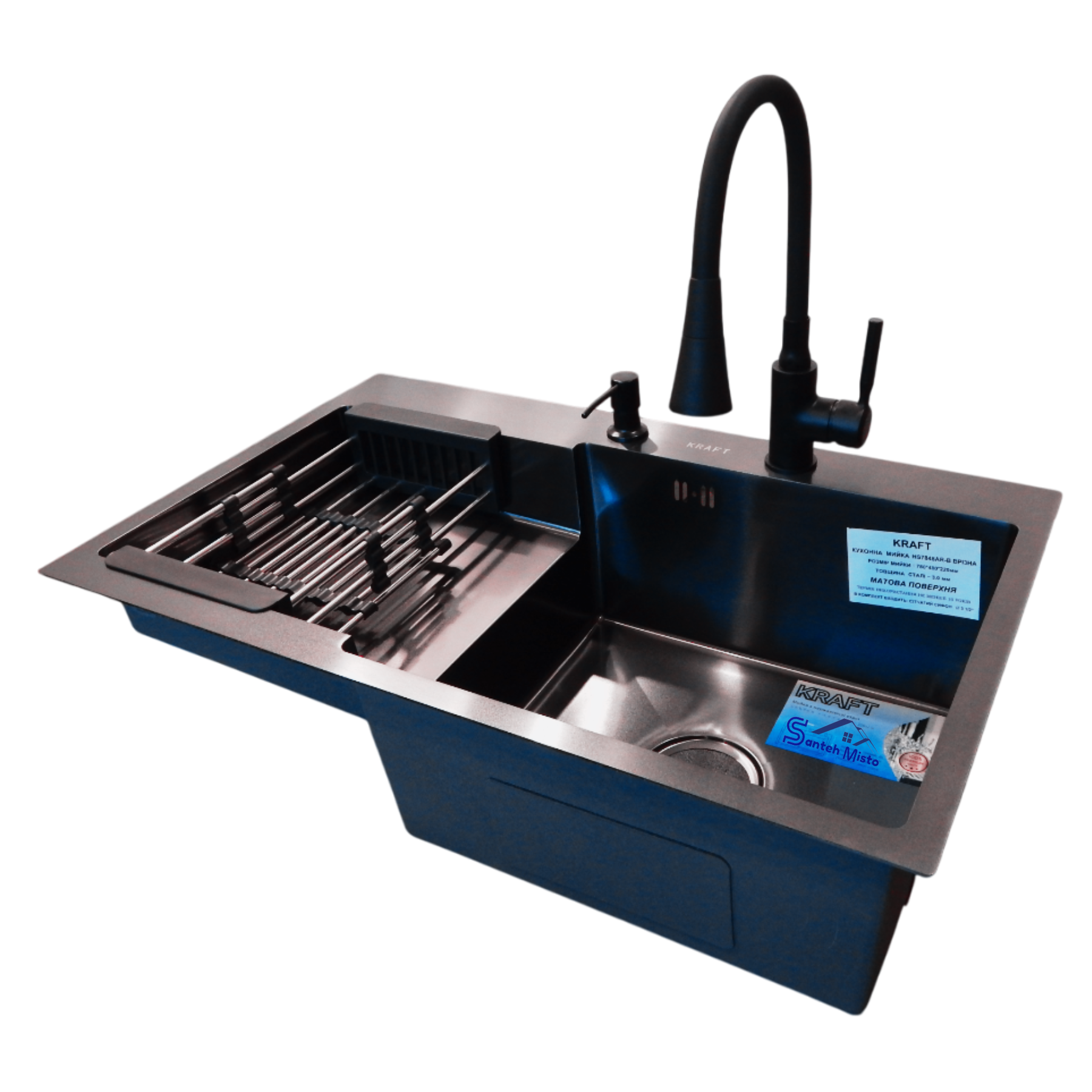 Комплект кухонной мойки Kraft HM 7848ALB PVD 3,0/1,0 мм (39070)