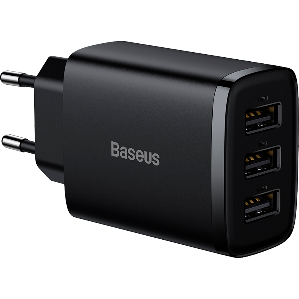 Зарядний пристрій мережевий Baseus Compact Charger 3U 17 W 3USB Black (CCXJ020101) Зарядний пристрій мережевий Baseus Compact Charger 3U 17 W 3USB Black (CCXJ020101)