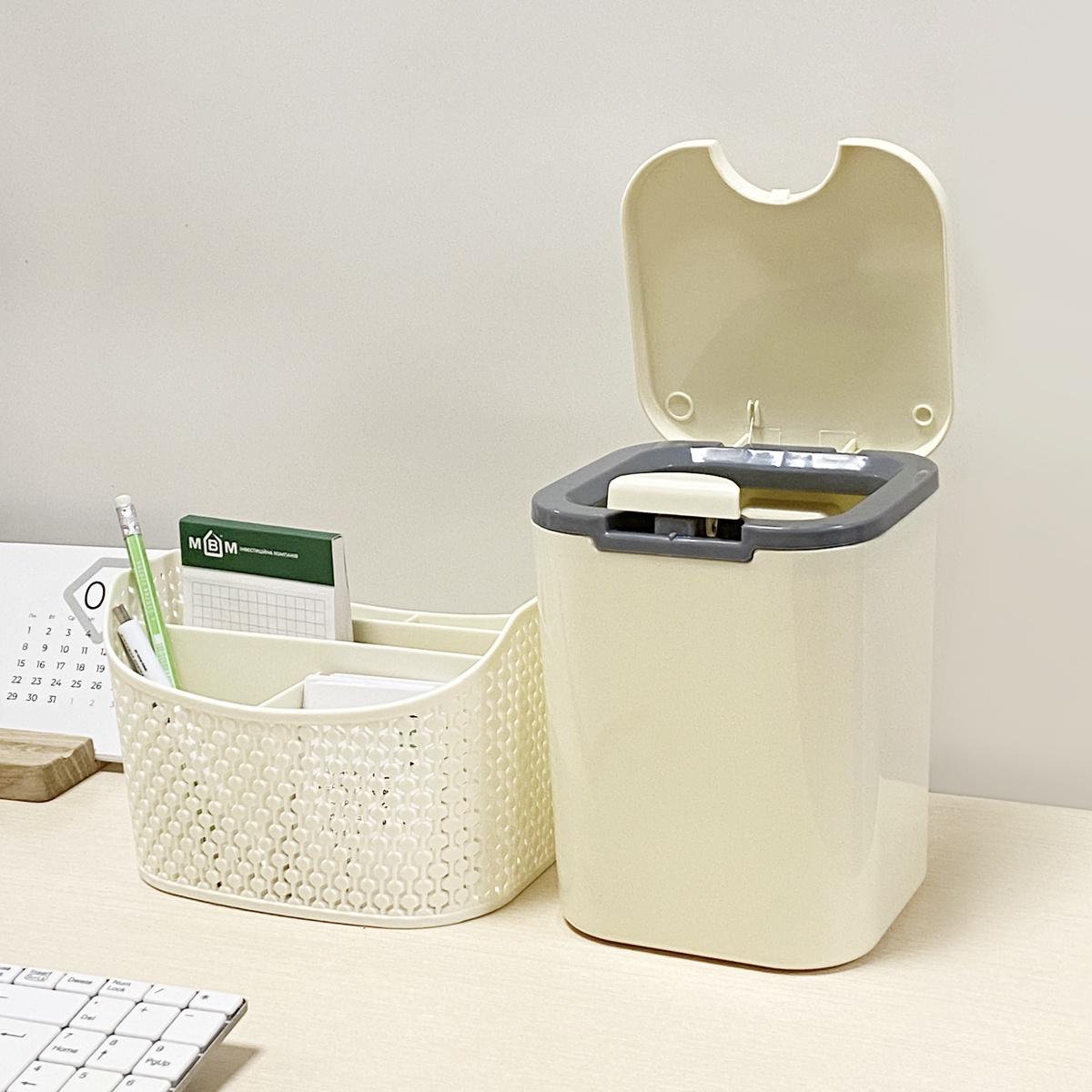 Ведро для мусора MVM BIN-06 2L BEIGE с крышкой 2 л Бежевый (211359) - фото 6