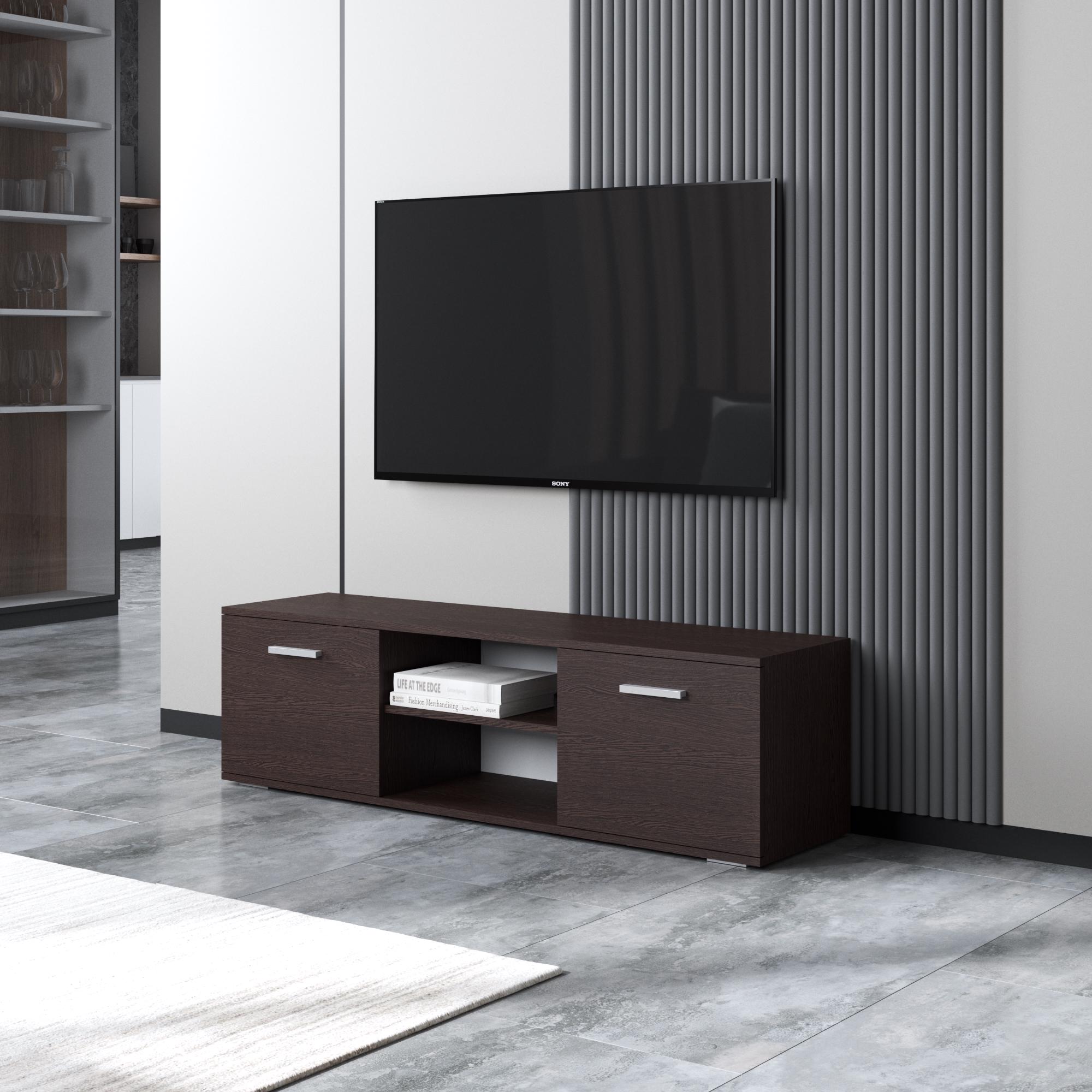 Тумба під телевізор з полицями та двома дверками 1400x360x400 мм Венге темний (hm-106-vg)