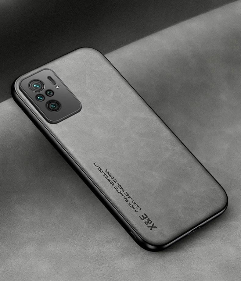 Кожаный чехол XnE Xiaomi Redmi Note 10 с металлической вставкой Grey (34271-33)