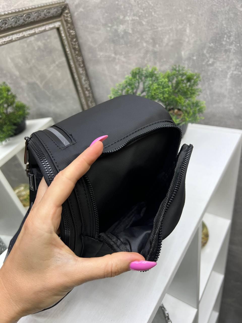 Сумка слинг через плечо мужская из водоотталкивающей ткани 18х42 Черный (2682007775) - фото 4