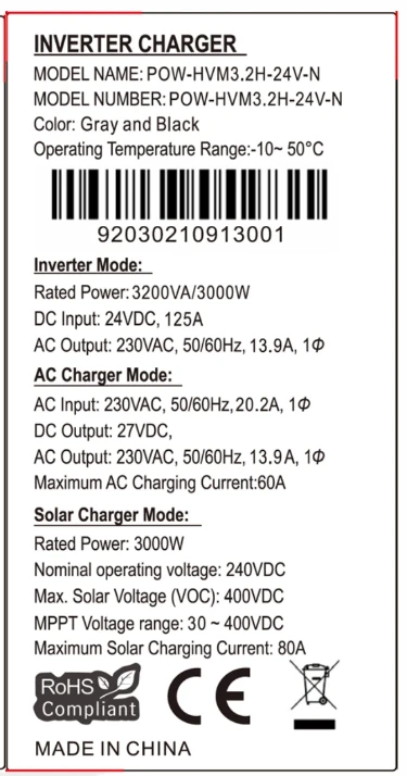 Гібридний інвертор PowMR 3200W POW-HVM3.2H-24V-N - фото 7