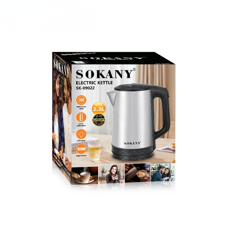 Електрочайник дисковий із нержавіючої сталі Sokany SK-09022 2,3 л 360° 1500 Вт Сріблясто-чорний (SK-09022) - фото 13