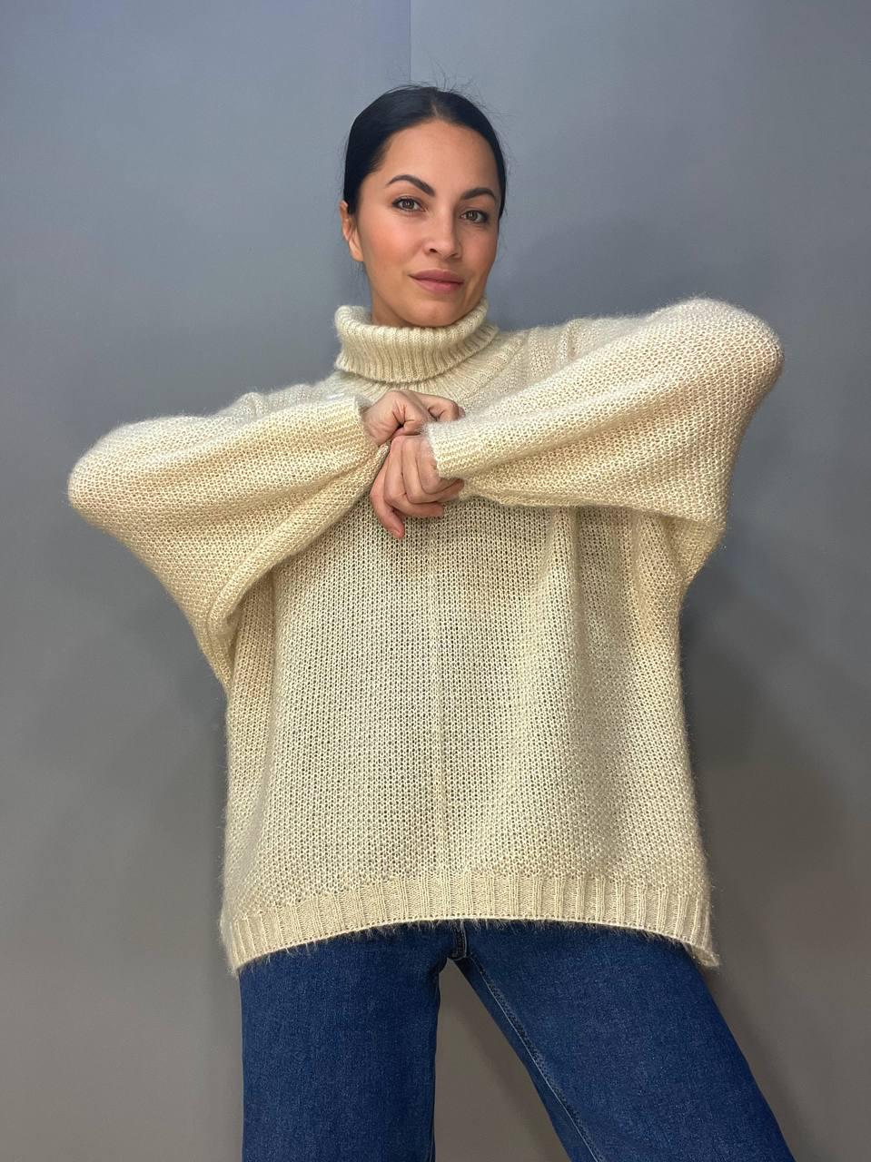 Светр жіночий MY FASHION 3267 павутинка оверсайз широкий комір хомут подовжений р. 44-48 Бежевий (3117) - фото 5