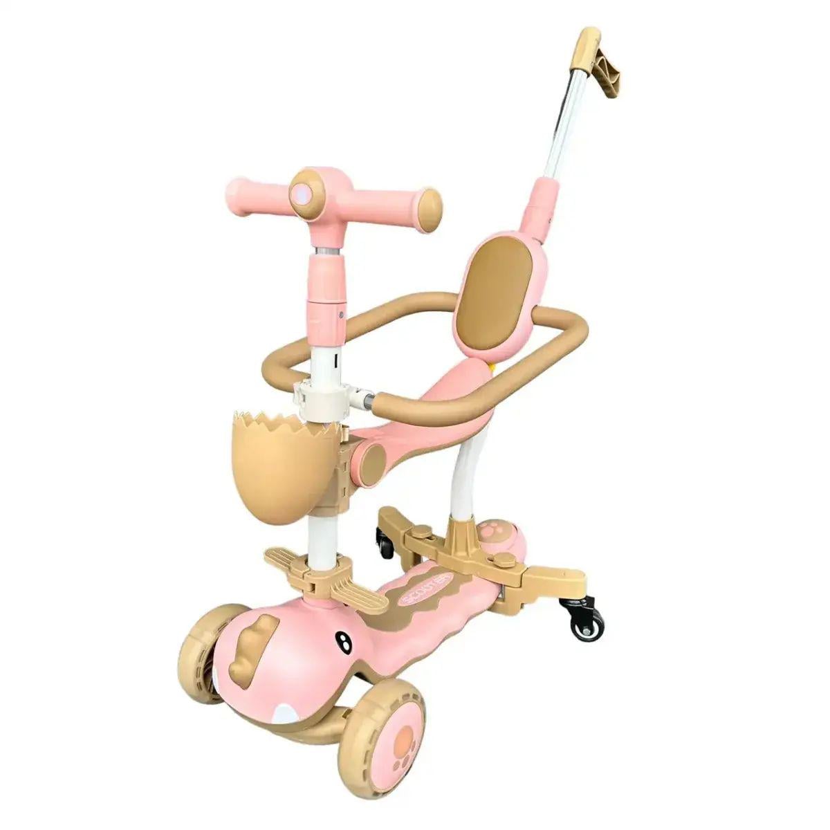 Самокат-трансформер детский Dino 5в1 с защитным бортиком/бампером/родительской ручкой Розовый