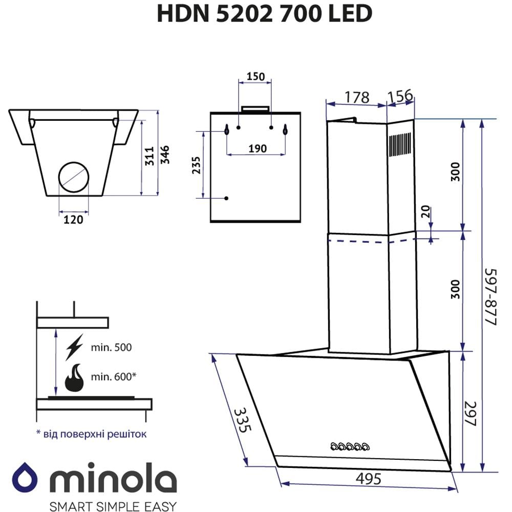 Витяжка декоративна Minola HDN 5202 WH/INOX 700 LED - фото 15