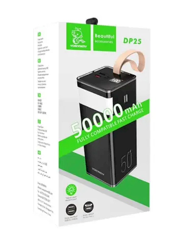 Повербанк з ліхтарем Denmen DP25 50000 mAh Чорний - фото 5 Повербанк з ліхтарем Denmen DP25 50000 mAh Чорний - фото 5