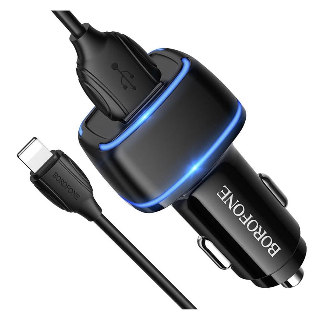 Зарядное устройство автомобильное Borofone BZ14 Max Dual Port USB Lightning Black