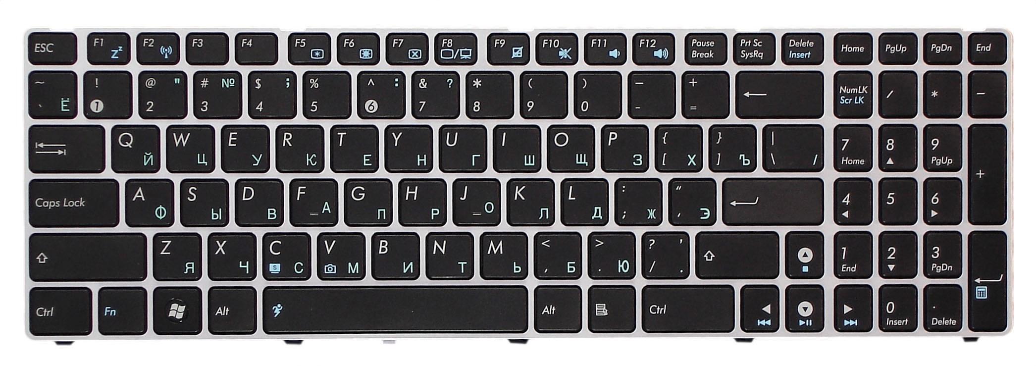 Клавиатура для ноутбука Asus K52 Silver Frame Black Клавиатура для ноутбука Asus K52 Silver Frame Black