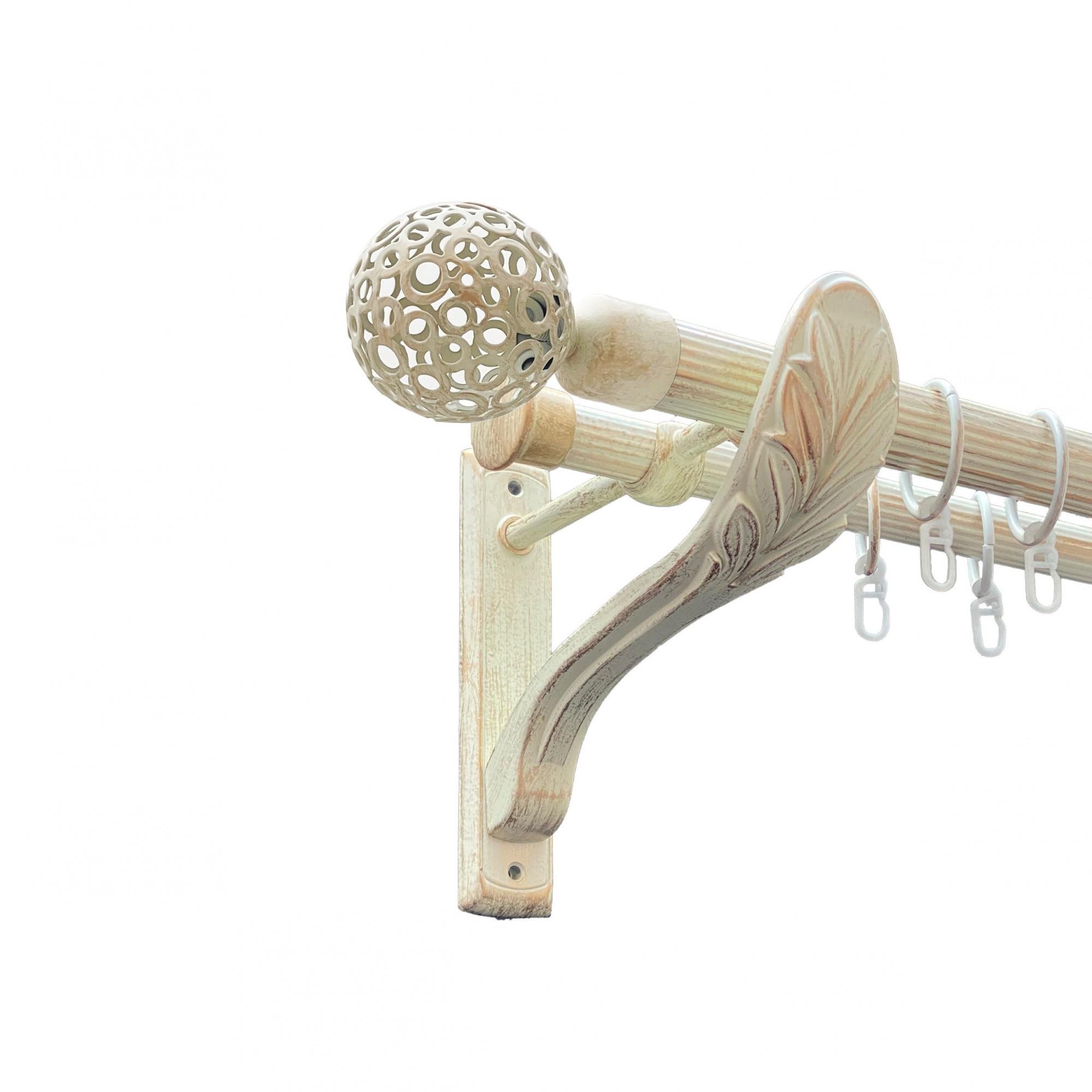 Карниз металлический Orvit Савона двухрядный ретро рифленая труба/кольцо металлическое Белое Золото 25/19 мм 200 см (00-00021700)