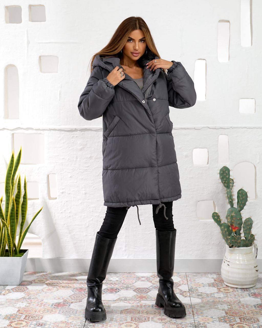 Куртка женская зимняя/демисезонная Зефирка до -15°С 2XL-3XL Графит (OV-596GR-2XL-3XL) - фото 5