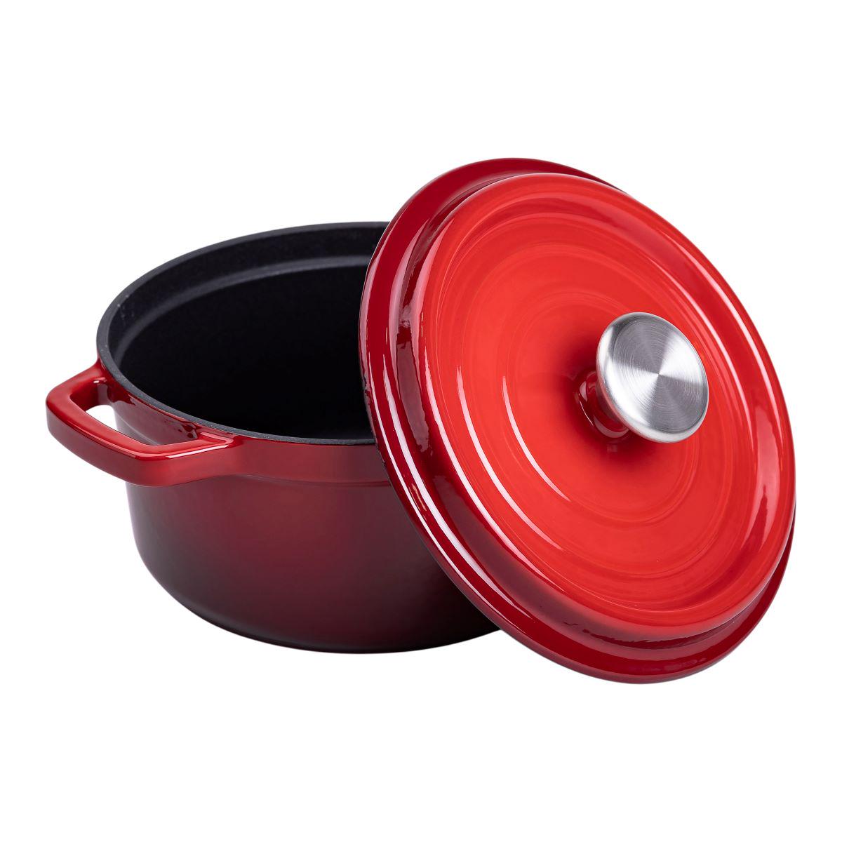 Кастрюля чугунная эмалированная с крышкой 20 см 2 л Красный (6809) - фото 6 Кастрюля чугунная эмалированная с крышкой 20 см 2 л Красный (6809) - фото 6