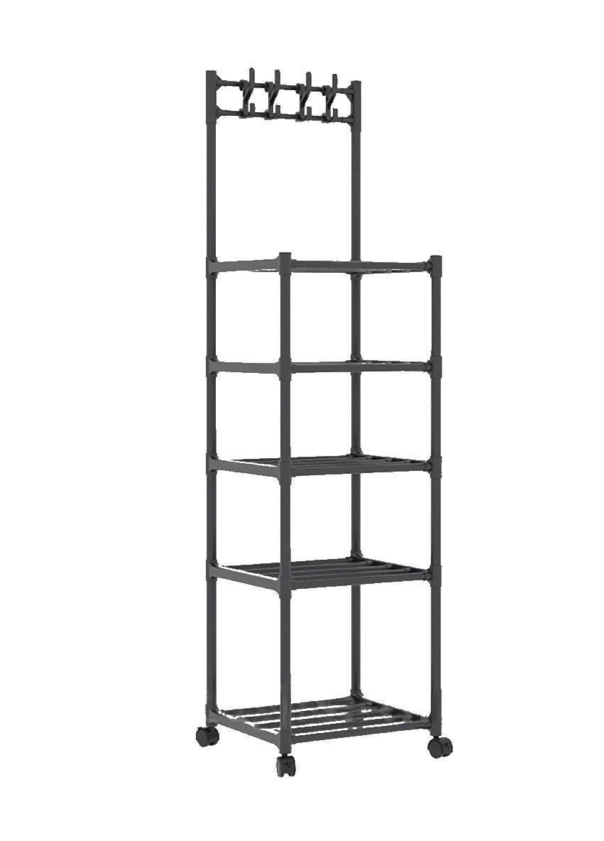 Полиця-стелаж підлогова для кухні Good Idea 4-х рівнева на колесах 130х42х34 см Чорний (3736А)