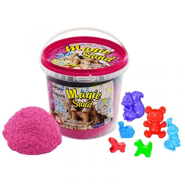 Кинетический песок Strateg Magik sand с ароматом клубники 1 кг в ведре Розовый (372-11S)