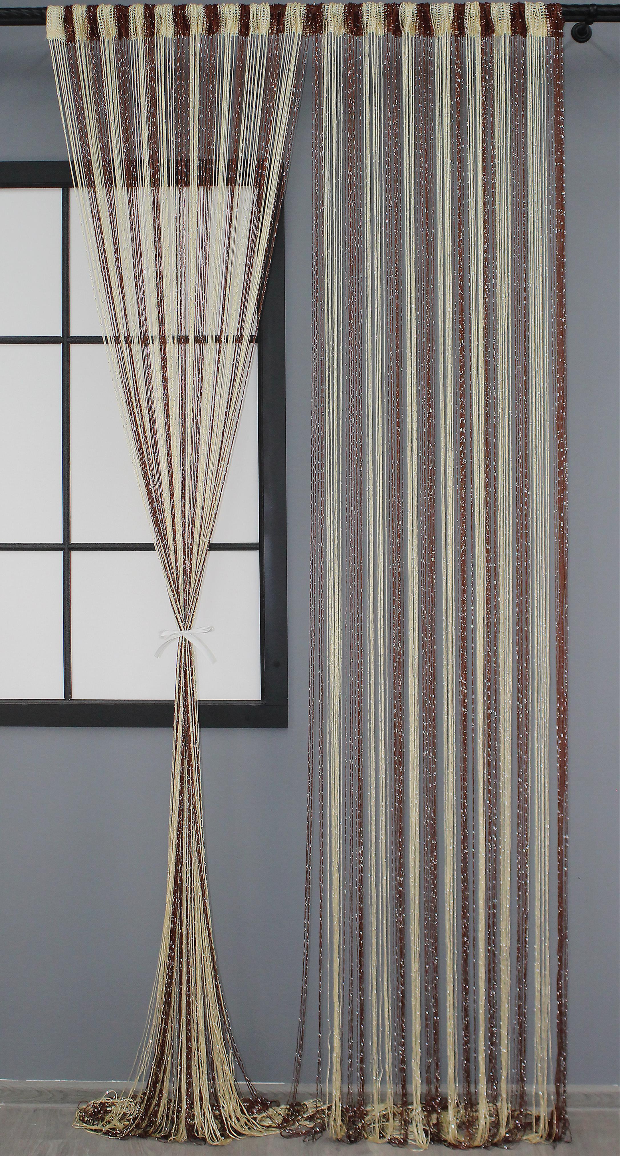 Шторы-нити с люрексом 300х300 см Коричневый/Бежевый (61-031)
