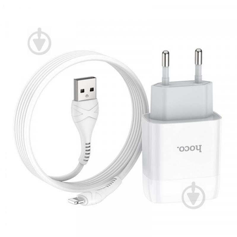 Зарядное устройство Hoco C72A Glorious (1USB, 2.1А) White (6931474712998) + кабель Lightning