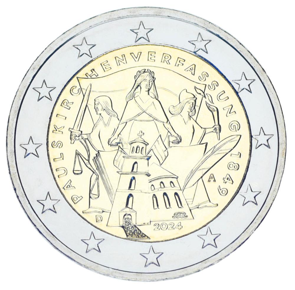 Колекційна монета Німеччина 2 євро 2024 Біметал UNC A 175-річчя Конституції Паульскірхе (М19515)