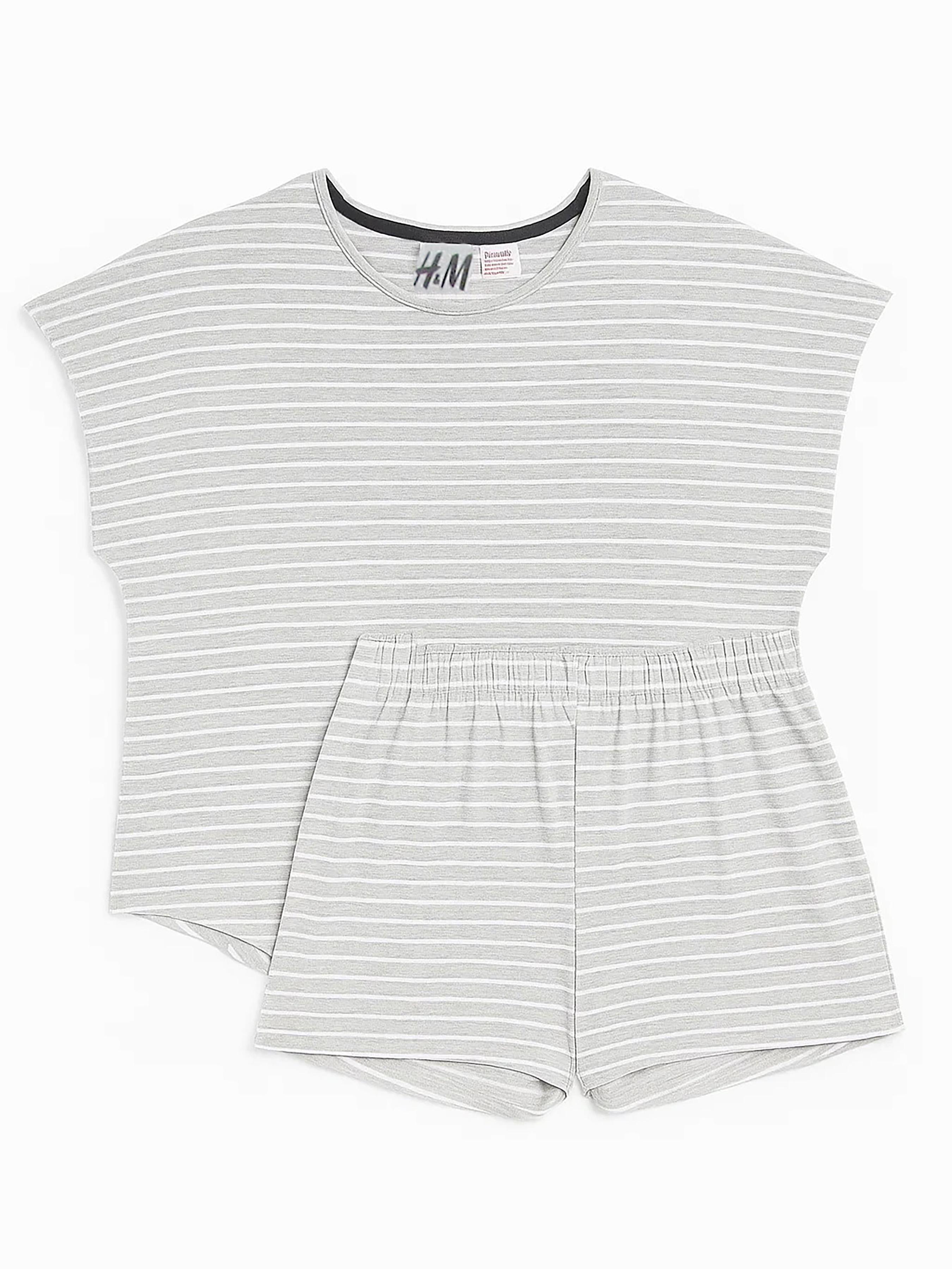 Піжама H&M Смужка футболка/шорти 158-164 см Світло-сірий (S91262834101)