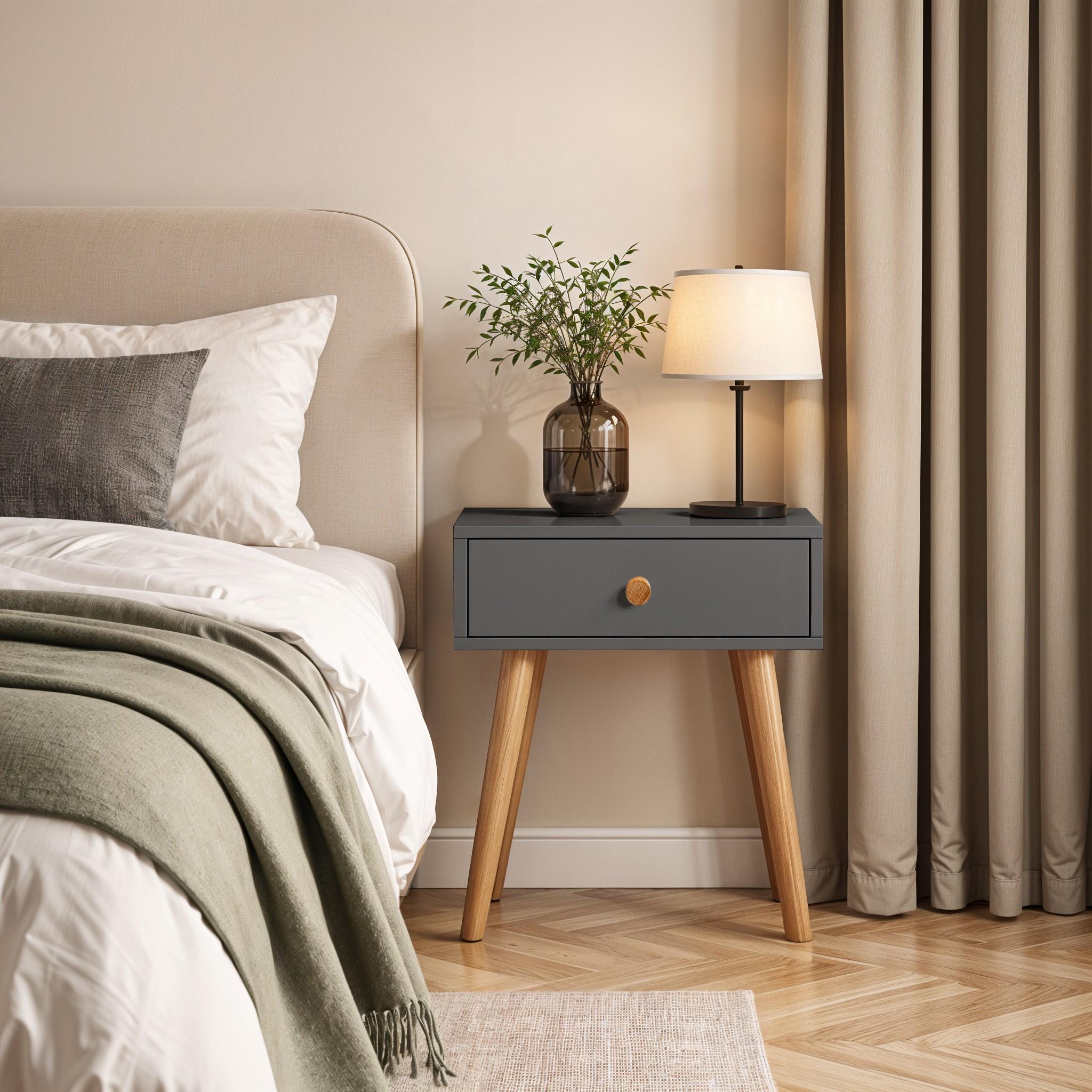 Прикроватная тумба на ножках Хьюге-4 450x330x510 мм Антрацит Прикроватная тумба на ножках Хьюге-4 450x330x510 мм Антрацит