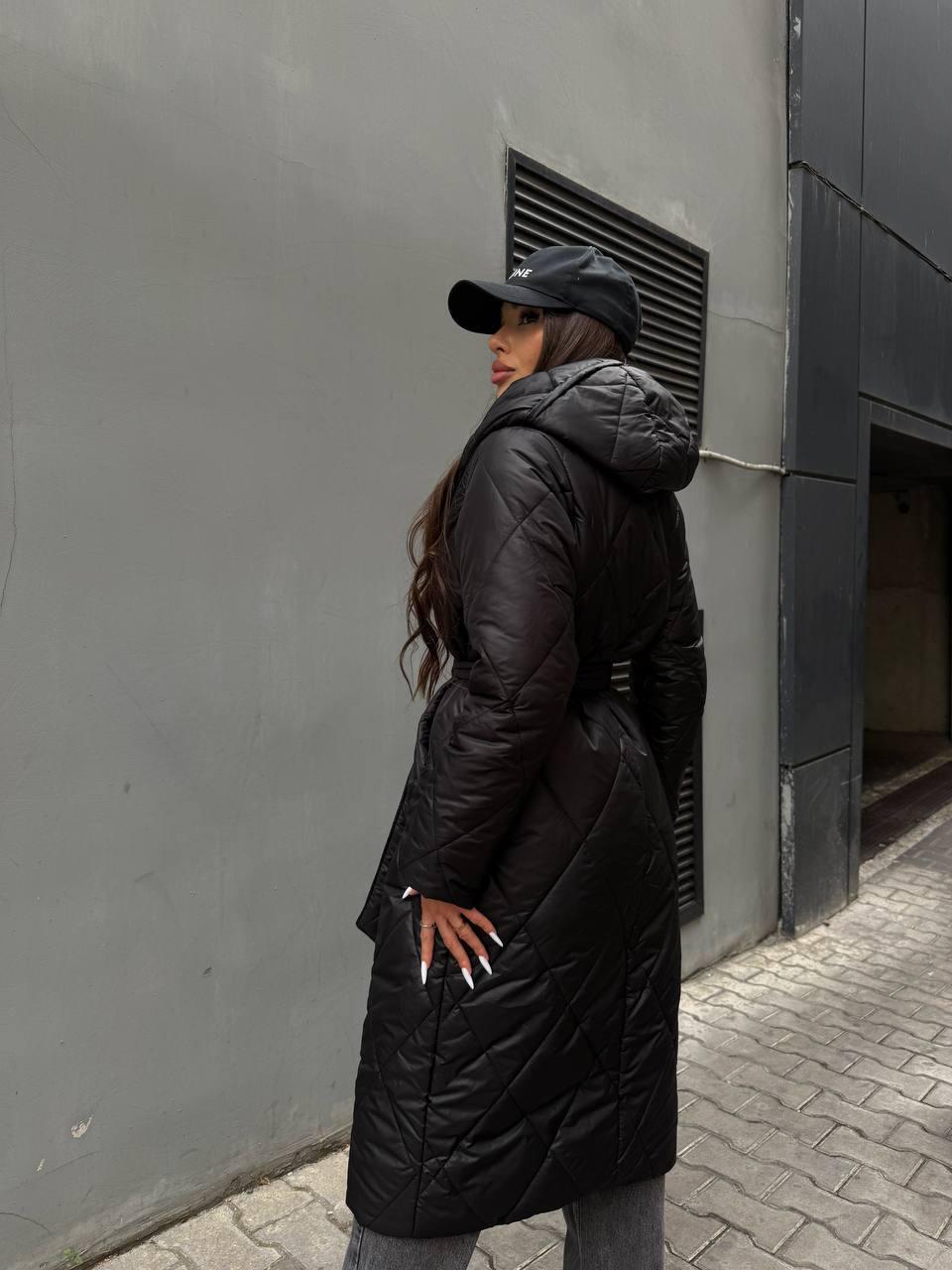 Пальто жіноче зимове Марія стьобане з капюшоном S Чорний (29528567) - фото 9