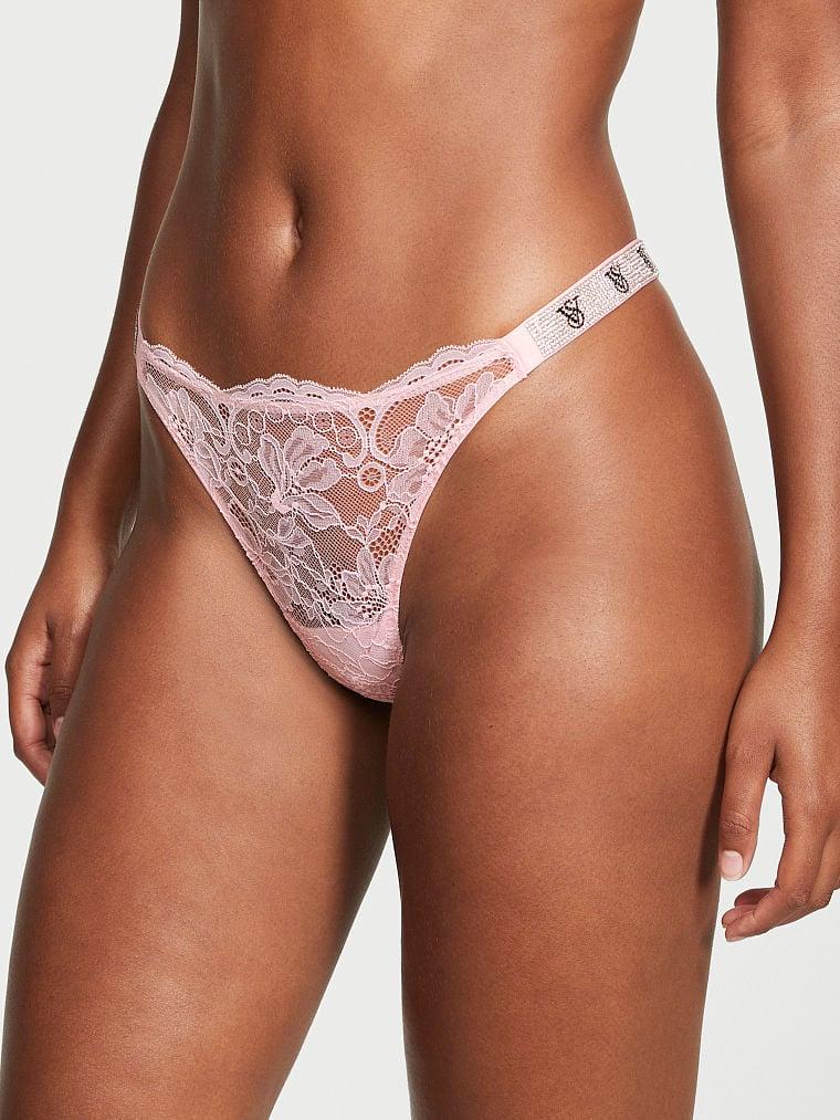 Трусики женские Victoria's Secret Sexy Shine Strap Thong Lace Thong Panty со стразами M Розовый (2083053501)