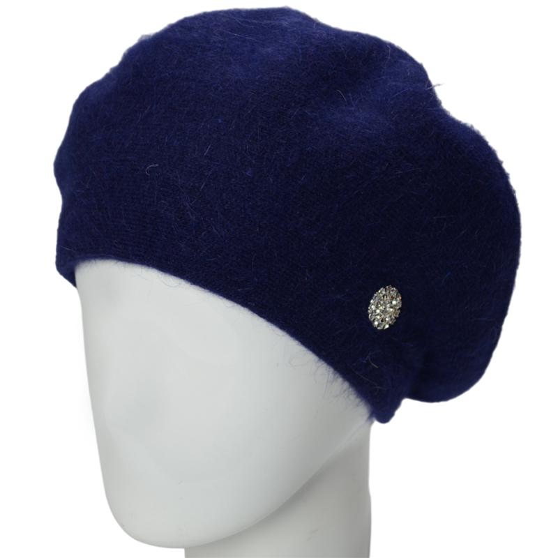 Берет женский Novita Фанни ангоровый на ножке one size Синий