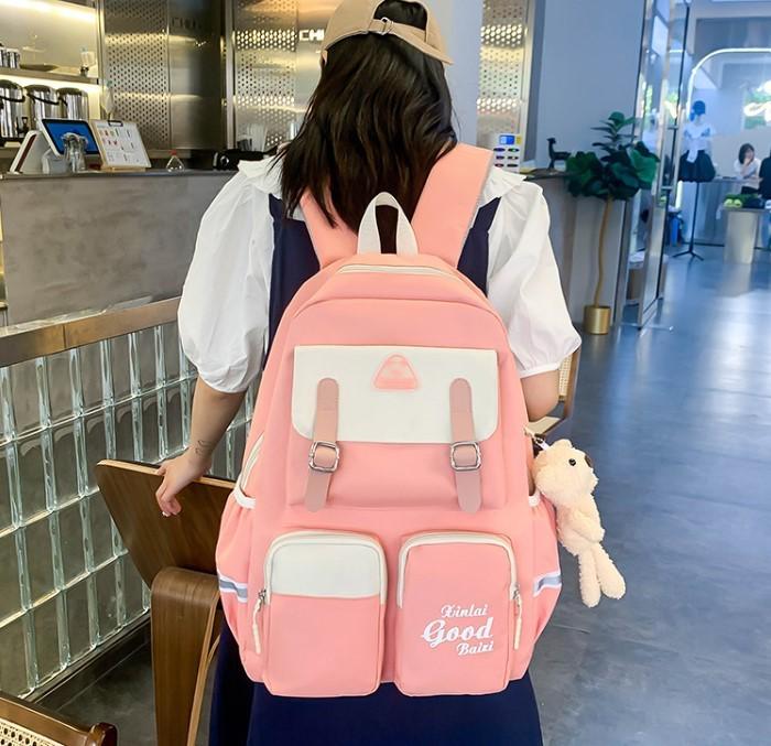 Рюкзак шкільний для дівчинки Good 5в1 шоппер/пенал/сумочка/гаманець Рожево-білий (DR017870) - фото 5